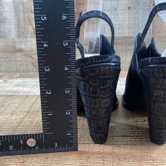 42 Gold Black Croc Slingback Mules Ankle Booties Womens 7.5M Pointed‎ Toe - Picture 8 of 13